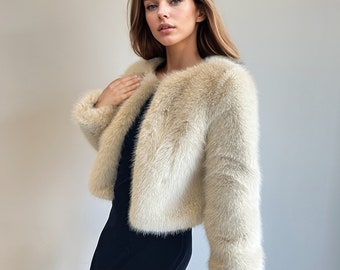 Bridal Faux Fur Coat in Beige and Brown