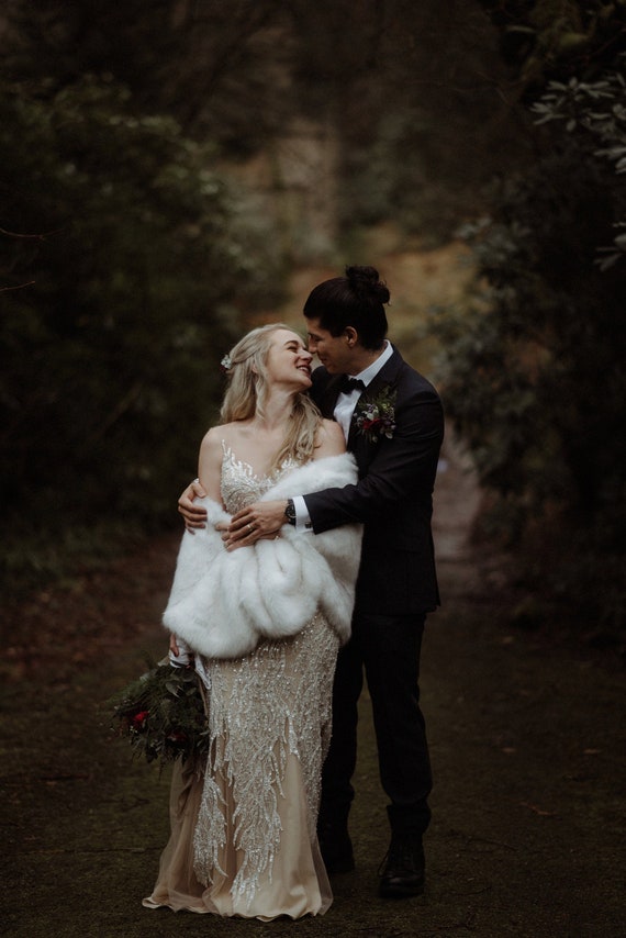 Jenna Ivory Faux Mink Fur Stole Shawl Wrap - Elegant Bridal Wedding Cape, Handmade