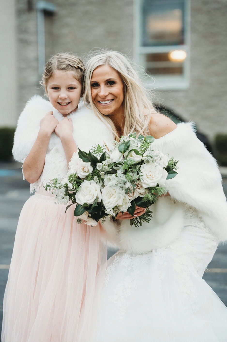 ivory faux fur wedding shawl