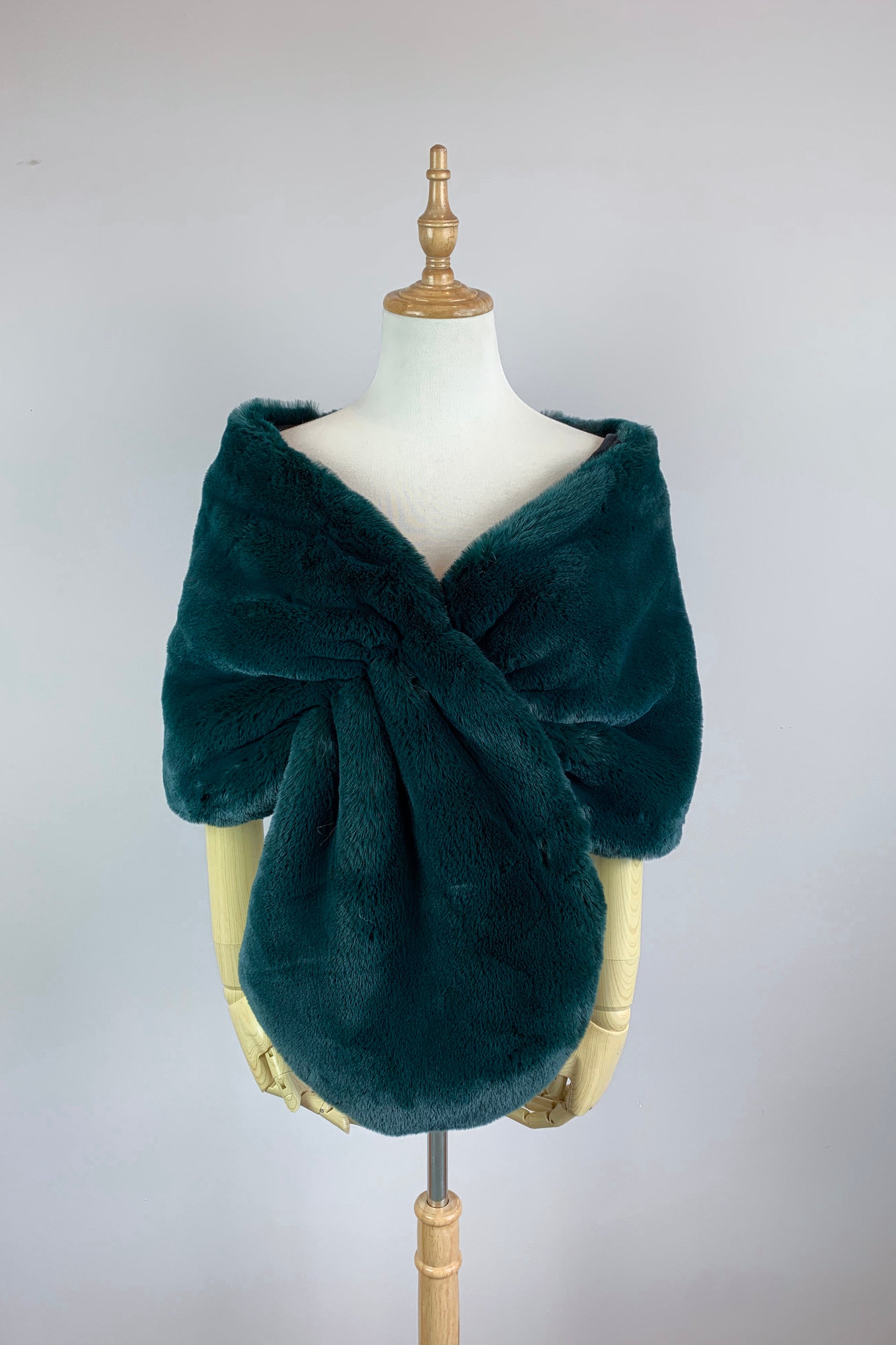 SissilyDesigns Vintage Green / Navy Blue Faux Fur Wrap, Wedding Fur Shrug, Bridal Fur Stole, Bridesmaid Gift, Winter Wedding Gift (Audrey 05 )
