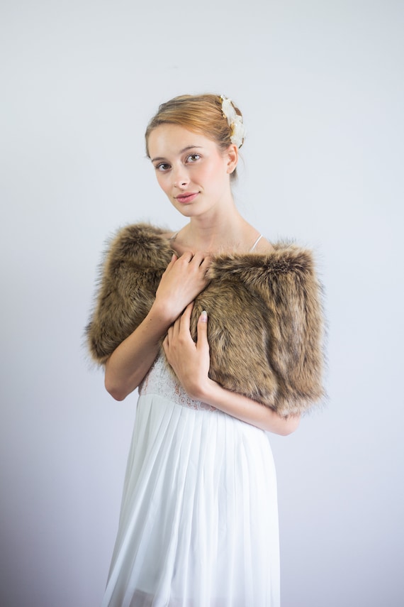 Brown Faux Fur Bridal Wrap Wedding Fur Shrug Brown Fur Wrap | Etsy