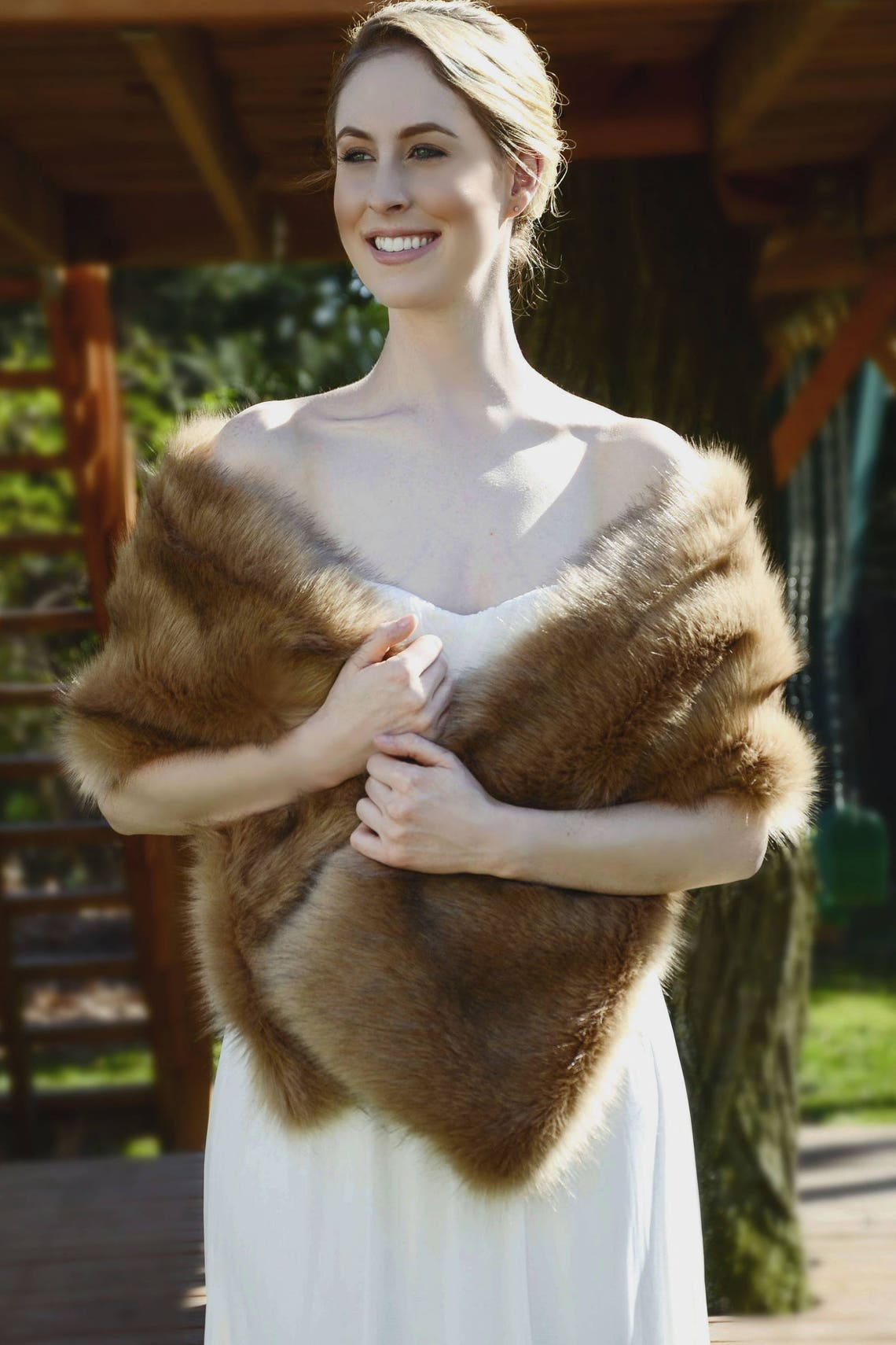 Honey Brown Faux Fur Bridal Wrap Wedding Fur Shrug Fur Wrap | Etsy