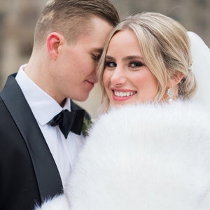 Ivory / White Faux Fur Bridal Shawl, Winter Wedding Fur Stole Wrap, Winter Wedding Shawl, Faux Fur Shawl, Bridal Coverup (Lilian Wht03) image 2