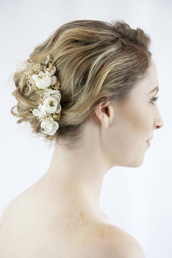 Ivory Hair Comb, Dry Flower Hair Comb, Floral Wedding  display picture 1