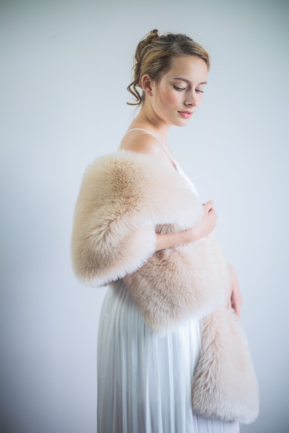 Blush Beige Nude Light Brown Faux Fur Bridal Wrap Wedding Fur Shrug Fur Wrap Bridal Faux Furstolefur Shawl Cape lilian Blu01 Etsy UK