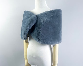 Navy Blue Fur Dark Grey Faux Fur Wrap Shawl Wedding Fur