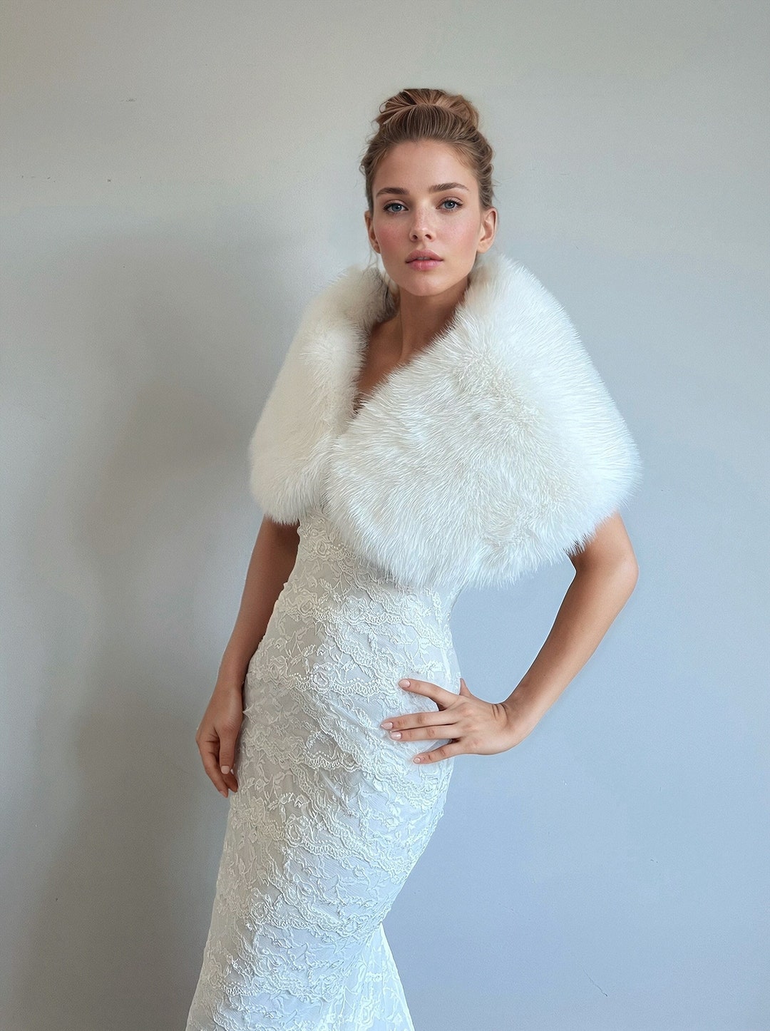 ★ADAUL★ Hairy Soft Long Muffler Ivory Bianco Ivory Wide Faux Fur Shawl E444