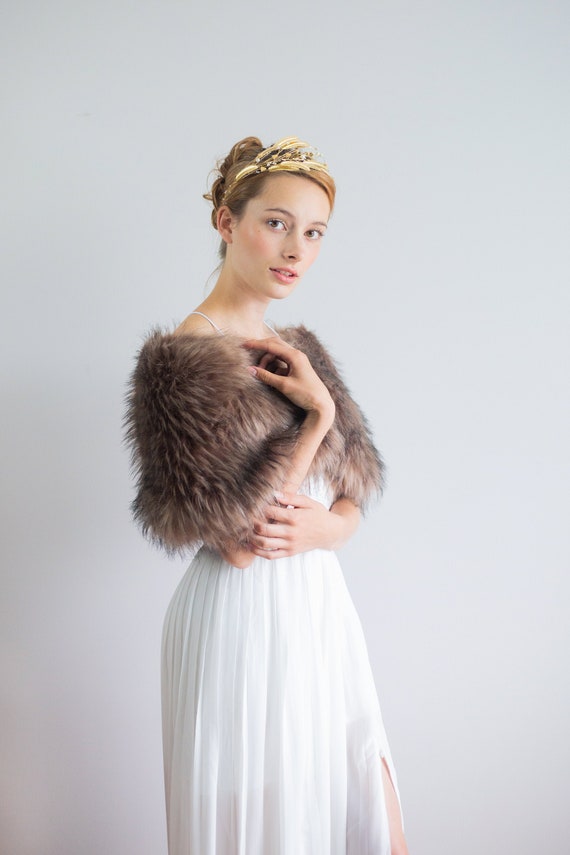 brown faux fur dress Paloma Brown Faux-Fur Panel Mini Dress, L / Brown main image 1