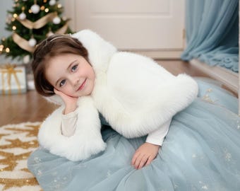 Capa de piel sintética color marfil claro, abrigo para niña de las flores, forro polar