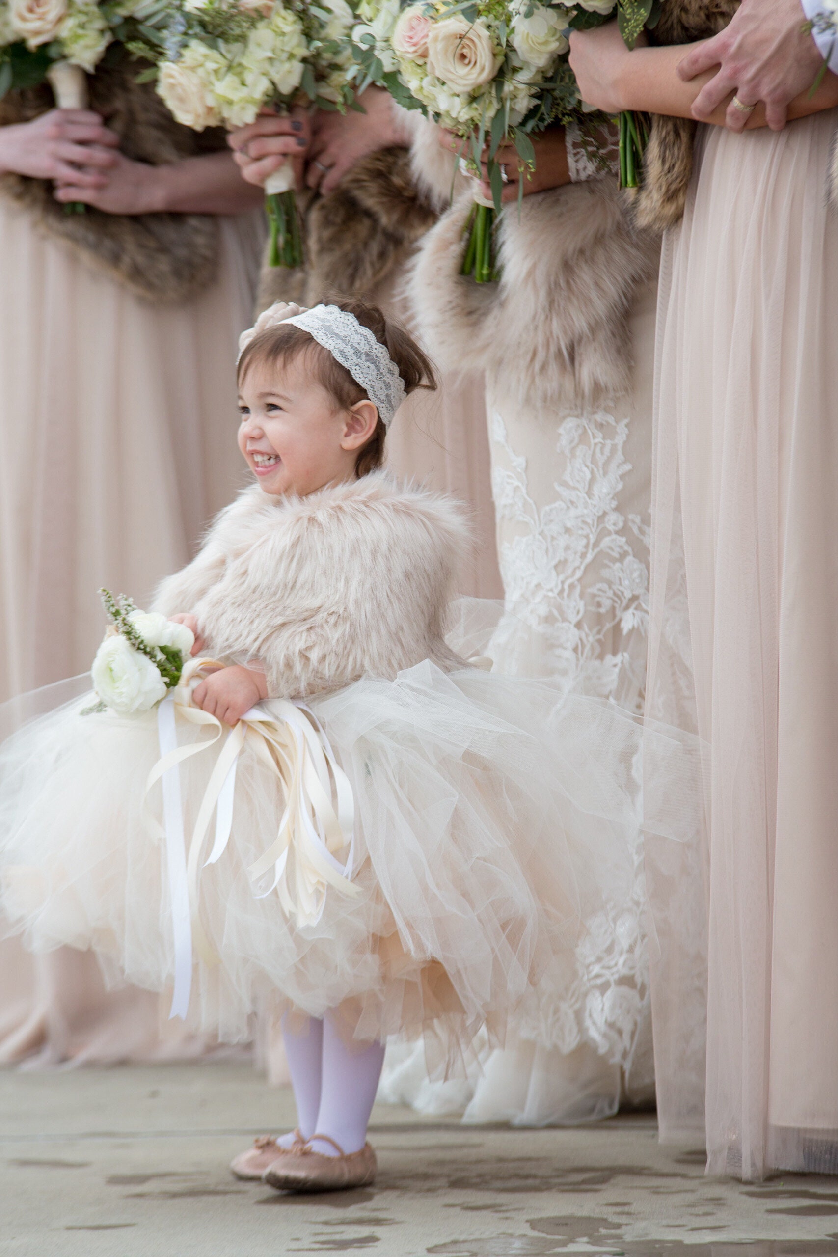 Blush Nude Flower Girl Faux Fur Bridal Wrap, Wedding Fur Shrug