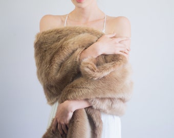 Honey Brown faux fur bridal wrap, Wedding Fur shrug, Fur Wrap, Bridal Faux Fur Stole Fur Shawl Cape, wedding faux fur (Lilian LBRW03)
