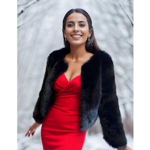 Black Faux Fur Coat, Black Fur Jacket, Bridal Fur Coat, Faux Fur Bolero, Winter Fur Coat, White Bridal Jacket, Wedding Jacket  (Anna Blk07)