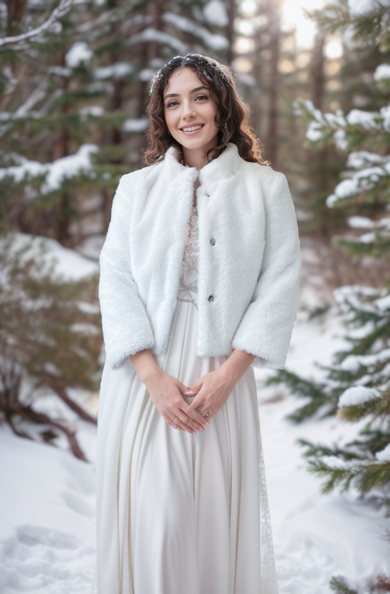Ivory Faux Fur Coat Ivory Fur Jacket Bridal Fur Coat Faux Fur Bolero Winter Fur Coat White Bridal Jacket Wedding Jacket Helen Ivy06