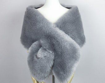 Grey Faux Fur Bridal Wrap, Wedding Fur Shrug, Faux Fur Wrap