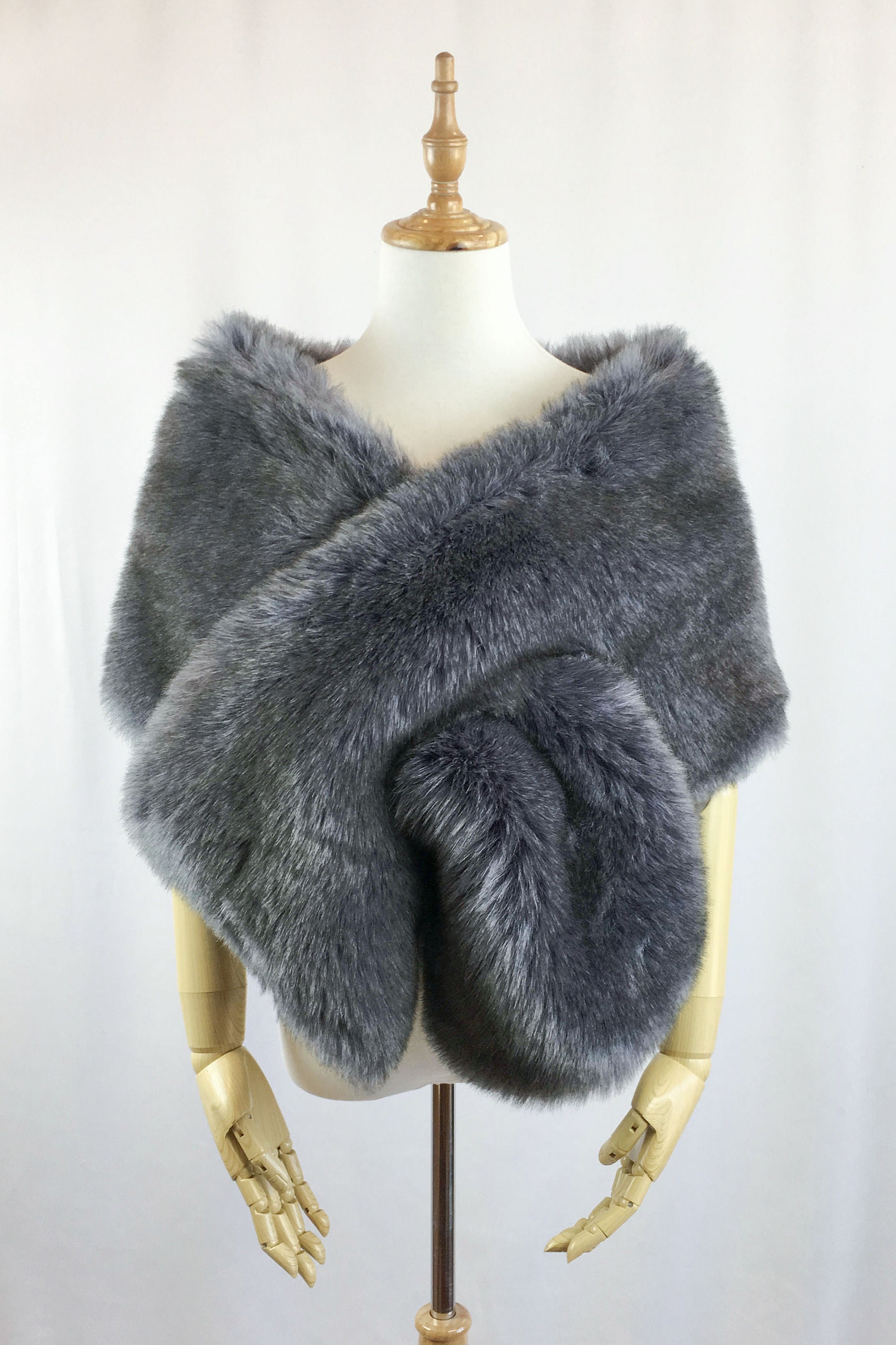 grey faux fur wrap