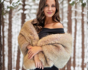 Brown Faux Fur Bridal Wrap, Wedding Fur shrug, Brown Fur Wrap, Bridal Faux Fur Stole Fur, Luxury Bridal Fur, Wedding Fur  (Butterfly Brw03)