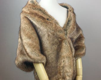 Brown Faux Fur Bridal Wrap, Fleece Lined Wedding Shrug