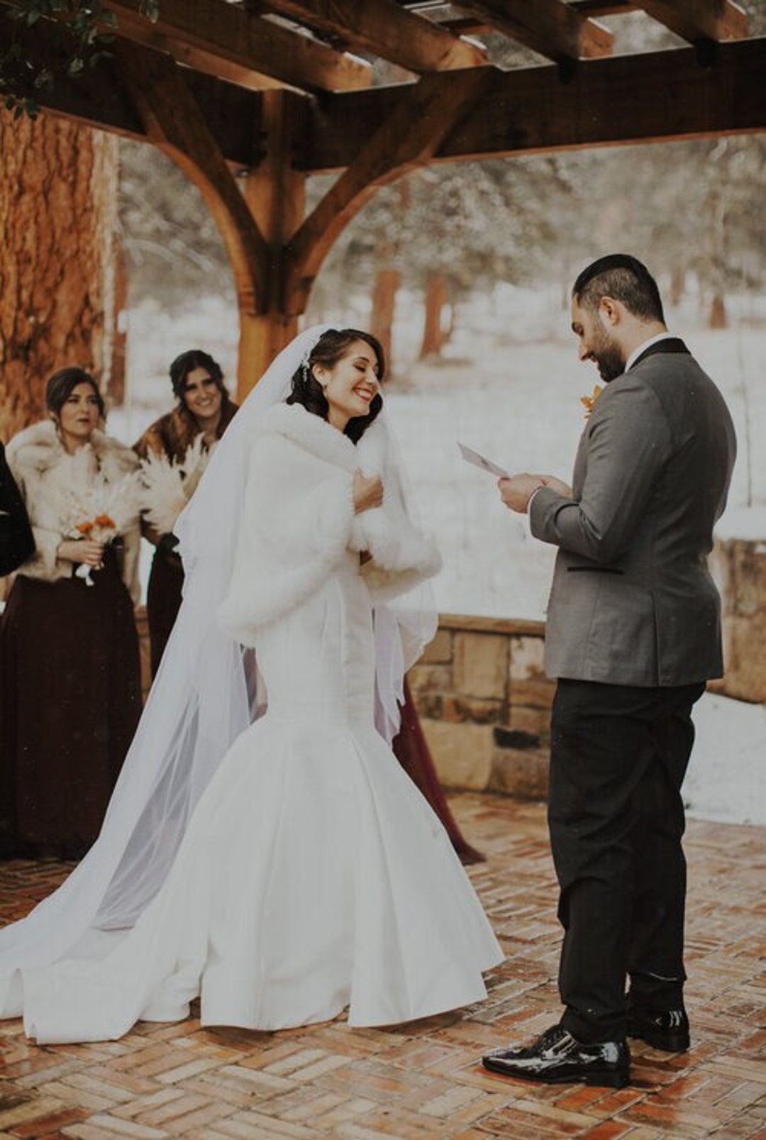 Off White Fur Long Bridal Cape