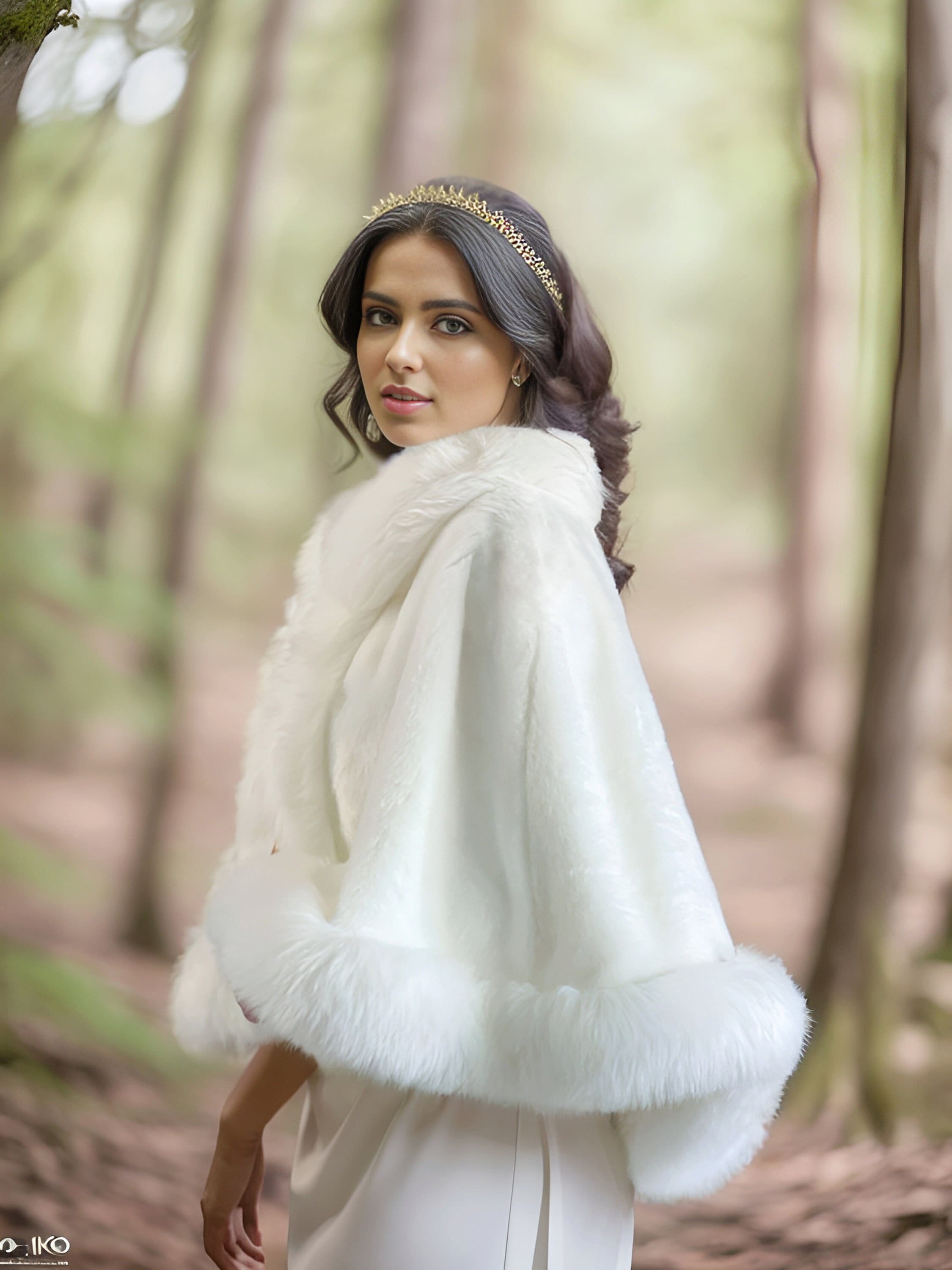 未使用　ella dot wool boa cape (ivory) Ivory Faux Fur Bridal Cape, Wedding Faux Fur Coat, Bridal
