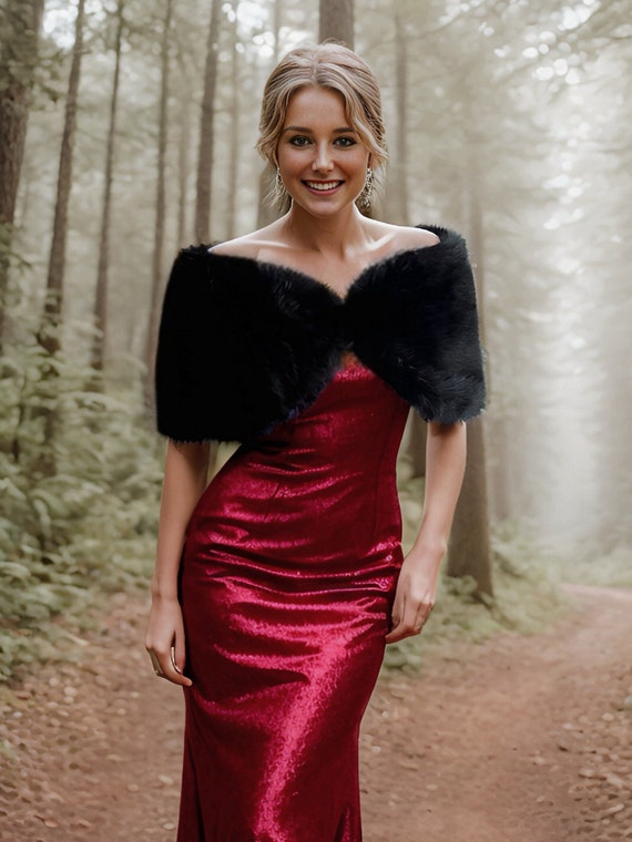 green emerald velvet dress Into Fall Fur Shawl