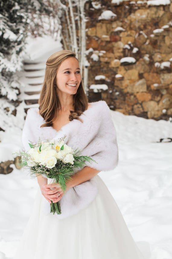 Light gray fur shawl silver fur bridal 