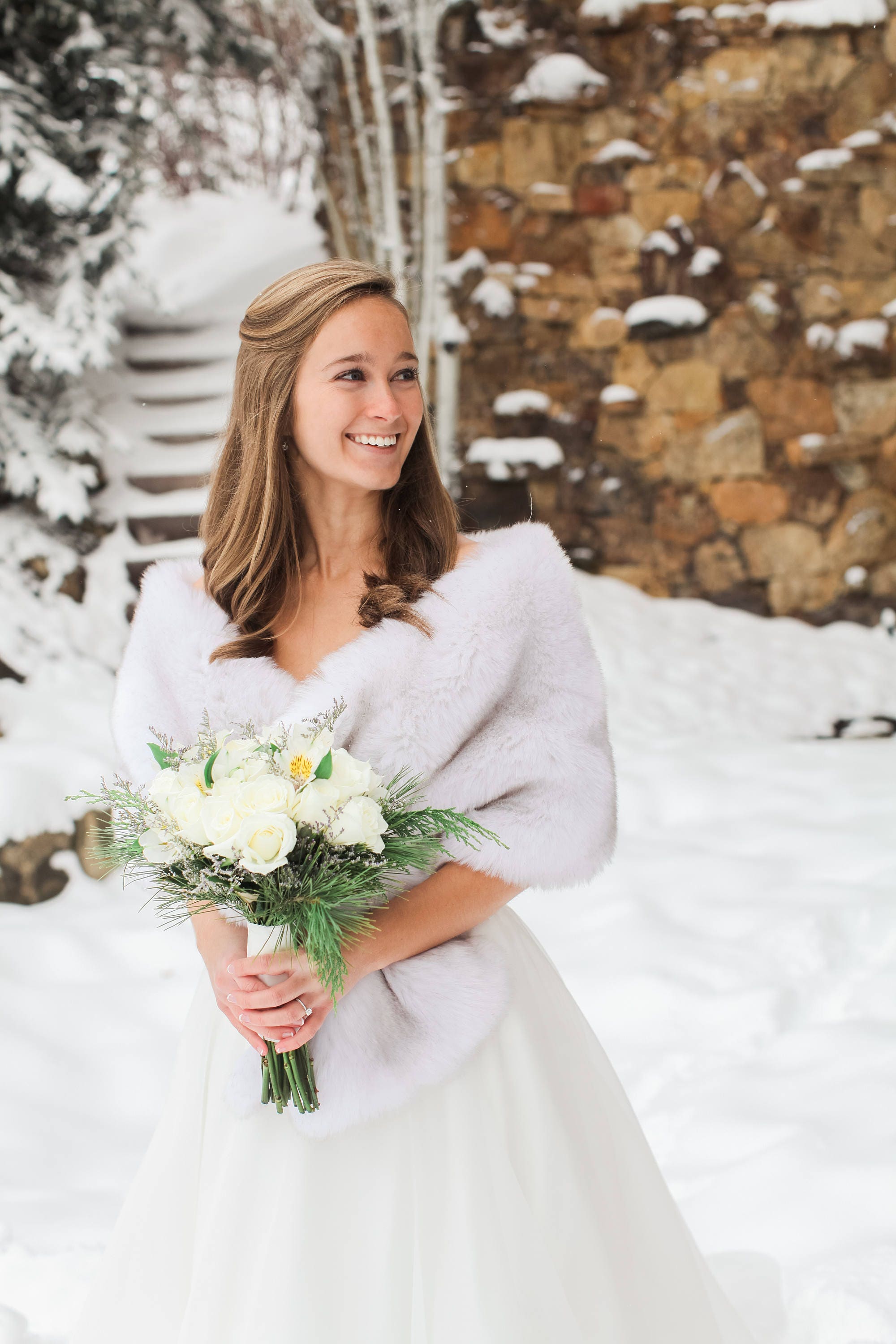 Light Gray Fur Shawl Silver Fur Bridal ...