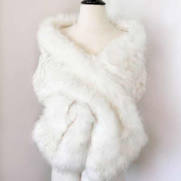 Ivory Faux Fur Bridal Wrap, Winter Wedding Shawl Stole