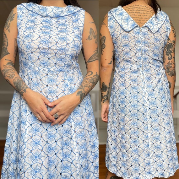 Vintage 50’s Cotton Eyelet Embroidered Dress, Medi