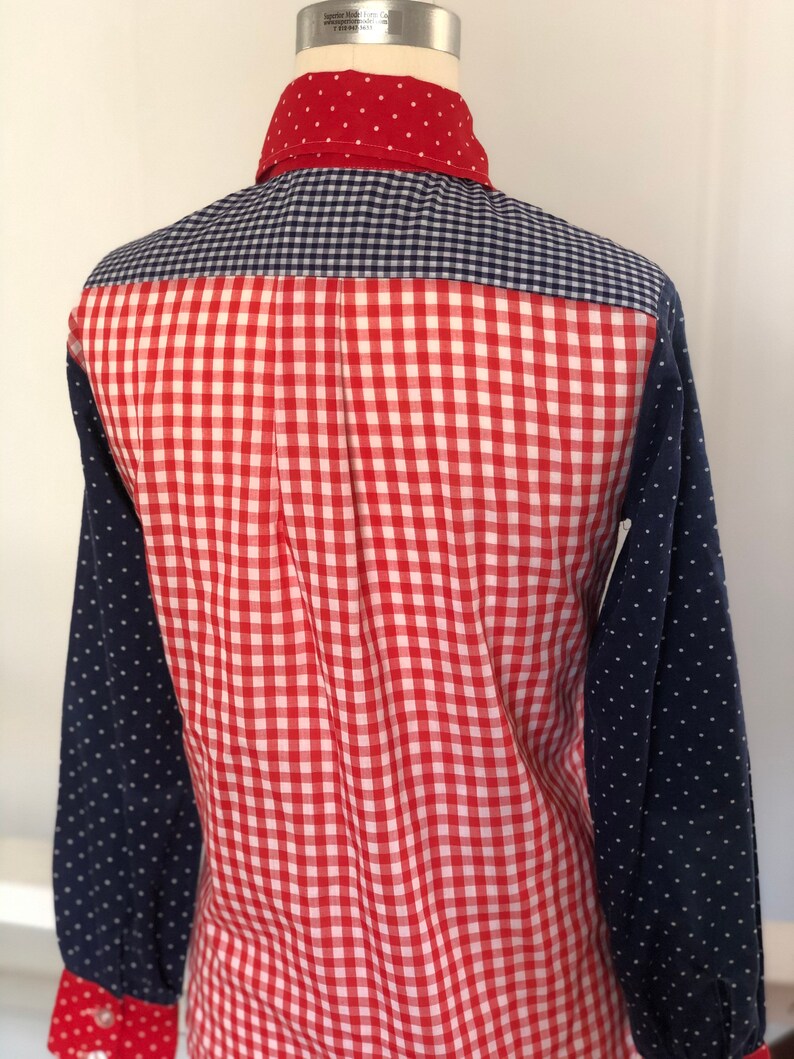 Vintage 70\u2019s Lady Wrangler Polka Dot Plaid Button Up