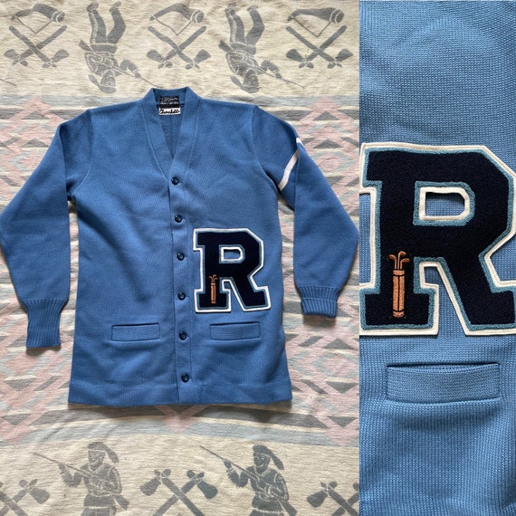 Vintage 50s Wool Knit Baby Blue Varsity Golf Cardi