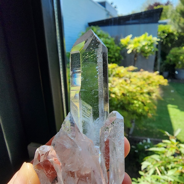 Starbrary Quartz Crystal Cluster with Fine Lemurian Striations, Key/Imprint, Fairy Frost & Bridge from Brazil (Water Clear)