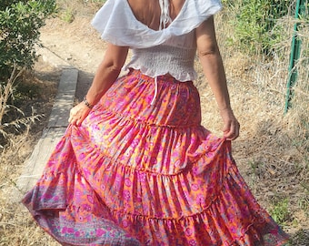 Jupe bohème,  jupe soie ,jupe longue ,jupe gipsy,jupe gitane,jupe hippie ,jupe fleurie,jupe bohemienne,bohoskirt, gipsy skirt