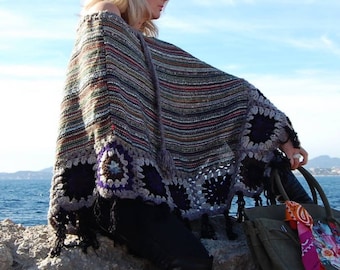 Poncho ,cape hippie ,poncho laine ,cape gipsy ,poncho hippie