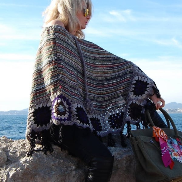 Poncho ,cape hippie ,poncho laine ,cape gipsy ,poncho hippie