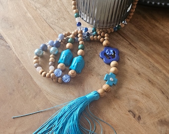 lange ketting, lange ketting, Boheemse ketting, ketting, damessieraden, damesketting, Boeddha lange ketting, Boeddha ketting, parelketting, pompom lange ketting