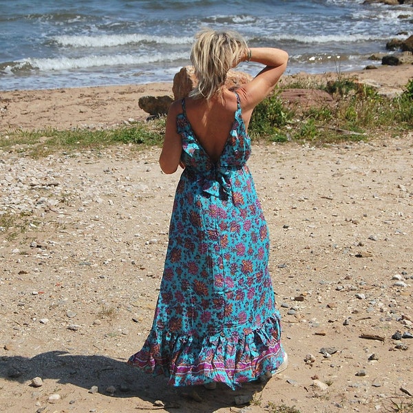 Robe bohème, robe gipsy ,Robe d été, robe romantique, robe hippie,robe longue ,robe soie ,robe vintage,robe gitane ,robe dos nu