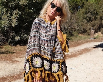 Poncho, gipsy cape, bohemian poncho, hippie poncho, wool poncho