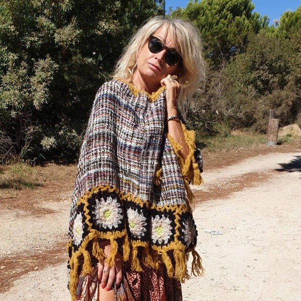 Poncho,cape gipsy,poncho bohemien,poncho hippie ,poncho laine