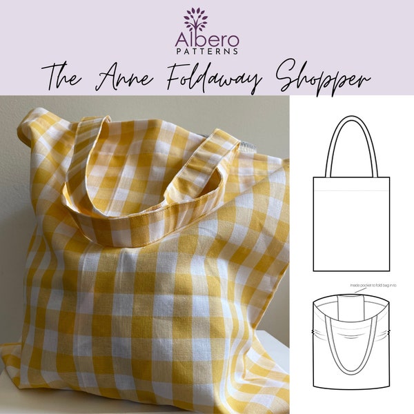 Anne Foldaway Shopper PDF Sewing Pattern // Beginner bag pattern, learn French seams, simple pdf sewing pattern, easy foldable bag pattern