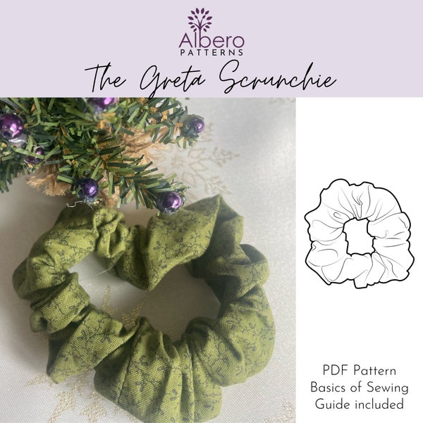 Greta Scrunchie sewing pattern // Sew your own scrunchie, sewing pattern, sewing pattern for beginners, sewing pattern scrunchie, gifting