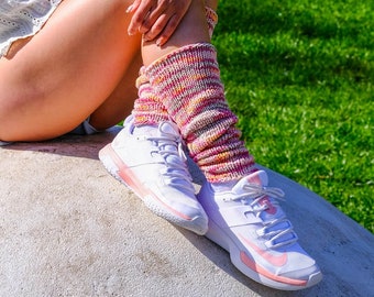 Knitted Cotton Leg Warmers, Pink Yoga Socks, Ballet Dance Leg Warmer