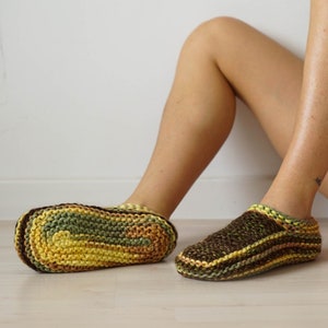 Slipper Socks Size 8, Unique Knit Socks, Low Cut Socks, Slippers for Woman, Slippers in Brown and Yellow, Knit Accessories, Gift For Her image 1