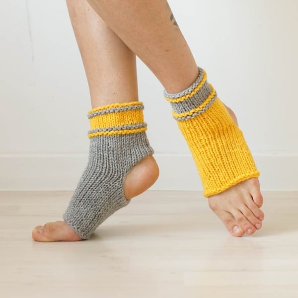 Mismatched Socks, Knit Socks, Odd Socks, Yoga Socks in Yellow and Gray, Womens Knitwear, Knit Accessories, Toeless Socks, Short Socks Woman