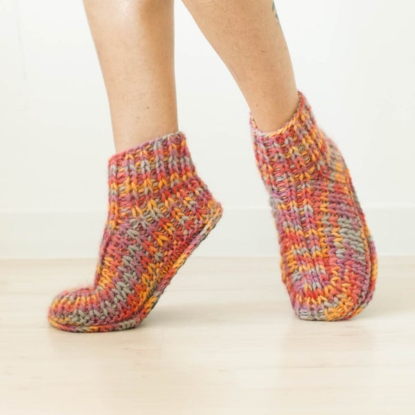 Knit Merino Slippers with Woolen Soles, Women Slippers, Knitted Slipper Socks, Colorful Home Slippers, Knit Accessories, Knitwear, Cozy Gift