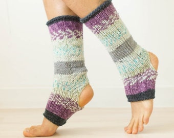 Yoga Socks, Stirrup Socks,Gift for Yogi, Yoga Leg Warmers, Dance Socks, Activewear, Socks for Pilates, Piyo Socks, Mid Calf Handknit Socks