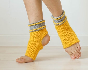 Yellow Socks, Personalized Gift, Knit Socks for Yoga, Flip Flop Socks, Yoga Socks, Ankle Warmers, Yoga Gift, Short Leg Warmers, Gift for Her