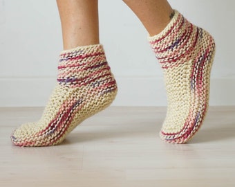 Knit Slippers, Teacher Gift, Wool Socks, Handknit Slippers, Natural Wool Socks, Knitted Slippers, Woollen Boot Slippers, Indoor Shoes