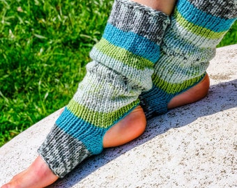 Colorful Knit Yoga Socks, Wool Blend Leg Warmers, Grip Socks For Barefoot Activities