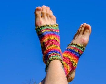 Colorful Handknit Yoga Socks, Colorful Toeless Ankle Warmers, Flip Flop Knit Socks