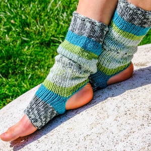 Colorful Knit Socks for Yoga, Women&#39;s Leg Warmers, Yoga Gift for Meditation, Handknit Leg Warmers made from Acrylic and Natural Wool